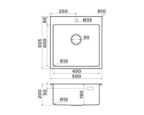 Omoikiri Amadare 50-IN Кухонная мойка нерж. сталь 50x50 см, цвет: нержавеющая сталь 4993766