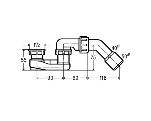 Сифон для душевого поддона с отводом 45 град. без выпуска VIEGA 40/50мм