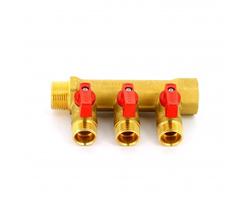Коллектор НВ 3/4" с кранами TIEMME 3 выхода 1/2"Н 36мм (цвет пластиковых ручек по выбору) Коллектор НВ 3/4" с кранами TIEMME 3 выхода 1/2"Н 36мм (цвет пластиковых ручек по выбору)