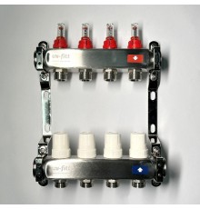 Колл.группа 1 х 4 вых 3/4 с расходомерами и термостатическими вентилями без конц, нерж. сталь