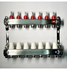 Колл.группа 1 х 7 вых 3/4 с расходомерами и термостатическими вентилями без конц, нерж. сталь