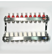Колл.группа 1 х 9 вых 3/4 с расходомерами и термостатическими вентилями без конц, нерж. сталь