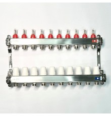 Колл.группа 1 х 10 вых 3/4 с расходомерами и термостатическими вентилями без конц, нерж. сталь