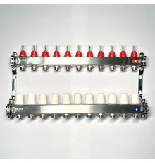 Колл.группа 1 х 11 вых 3/4 с расходомерами и термостатическими вентилями без конц, нерж. сталь