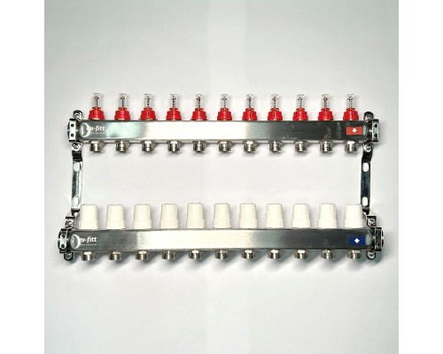 Колл.группа 1 х 11 вых 3/4 с расходомерами и термостатическими вентилями без конц, нерж. сталь