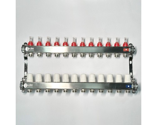 Колл.группа 1 х 12 вых 3/4 с расходомерами и термостатическими вентилями без конц, нерж. сталь