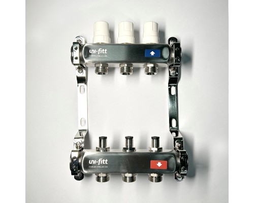 Колл.группа 1 х 3 вых 3/4 с балансировочными и термостатическими вентилями без конц, нерж. cталь