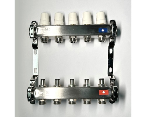 Колл.группа 1 х 5 вых 3/4 с балансировочными и термостатическими вентилями без конц, нерж. cталь