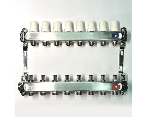 Колл.группа 1 х 8 вых 3/4 с балансировочными и термостатическими вентилями без конц, нерж. cталь