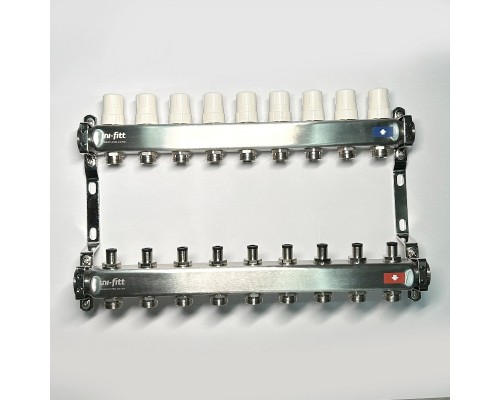 Колл.группа 1 х 9 вых 3/4 с балансировочными и термостатическими вентилями без конц, нерж. cталь