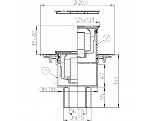 Трап рег верт/вып гидр/затв Дн50/75/110 нерж/реш 115х115 HL HL310N-3000