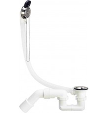 311537 Слив-перелив для стандартных ванн с цепочкой и пробкой (розетка нерж. сталь), с сифоном, 40/50, пластик 311537