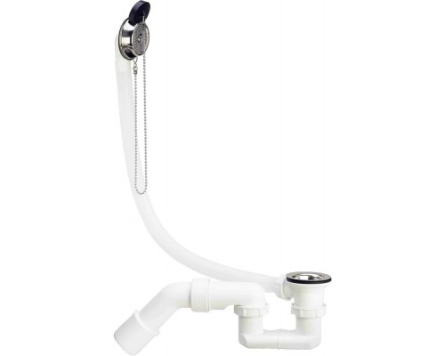 311537 Слив-перелив для стандартных ванн с цепочкой и пробкой (розетка нерж. сталь), с сифоном, 40/50, пластик 311537