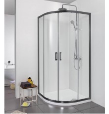 AQ ARI RO 08020BL Душевой уголок 1/4 круга, двери раздвижные 800x800x2000, профиль черный, стекло прозрачное AQ ARI RO 08020BL