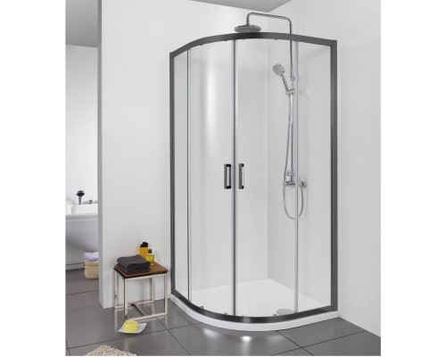 AQ ARI RO 08020BL Душевой уголок 1/4 круга, двери раздвижные 800x800x2000, профиль черный, стекло прозрачное AQ ARI RO 08020BL