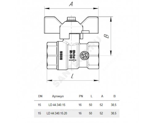 Кран д/ман лат Pride G1/2" Ру16 м/м шар баб LD 44.340.15