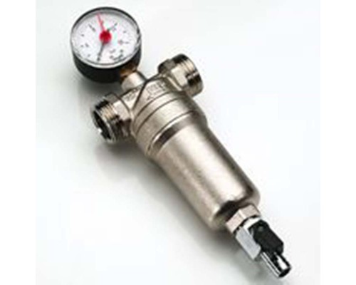 Фильтр промывной с манометром, латунной колбой TIEMME 1/2"В / 3/4"Н