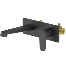 AQ1213MB ОБЕРОН смеситель для раковины настенный (внешняя и скрытая часть), матовый черный AQ1213MB