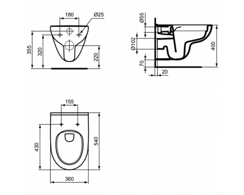 T471601 Безободковый подвесной унитаз, технология RimLS+, глубокий смыв. Сидение и крышка T467501 или T467601 заказывается дополнительно. Без крепежа. T471601