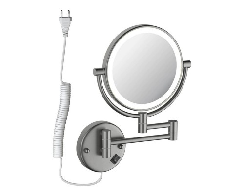 AQ4915BGM зеркало косметическое настенное с подсветкой 5х, оружейная сталь (шлиф. черный хром) AQ4915BGM