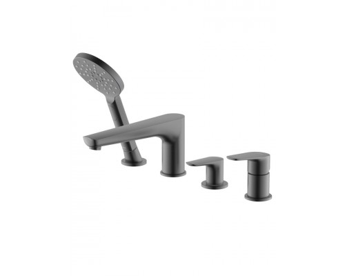 AQ1148BGM БЕТТА смеситель на борт ванны на 4 отв., оружейная сталь (шлиф. черный хром) AQ1148BGM