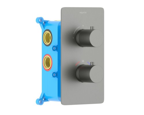 AQ1391BGM ЕВРОПА термостатический смеситель для душа 1 режим (внешняя и скрытая часть), оружейная сталь (шлиф. черный хром) AQ1391BGM