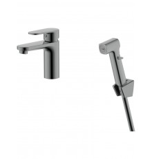 AQ1812BGM НИКА смеситель для раковины 90 без донного клапана с гигиеническим ручным душем, оружейная сталь AQ1812BGM