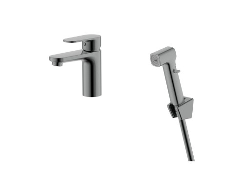 AQ1812BGM НИКА смеситель для раковины 90 без донного клапана с гигиеническим ручным душем, оружейная сталь AQ1812BGM