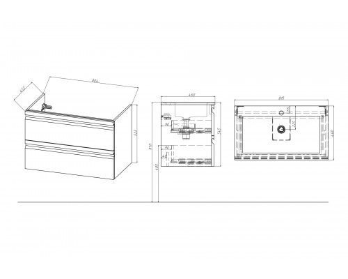 AQ77080-MW Комплект мебели:Тумба 80 см ВЕГА с раковиной AQ0480-00, 2 ящика,цвет белый мат AQ77080-MW