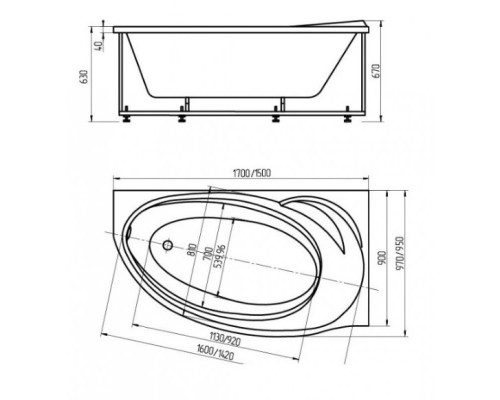 Бетта 170 правая (только ванна с уп.) BET170-0000154