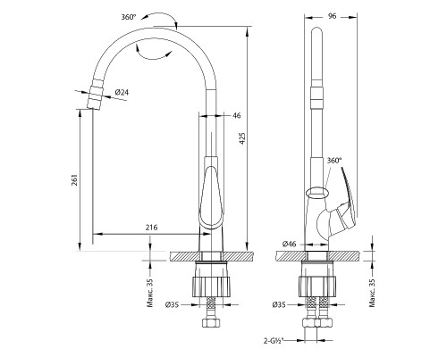 LM0415C-BlackLINARAСмеситель для кухни, с гибким изливом, хром/черный LM0415C-Black
