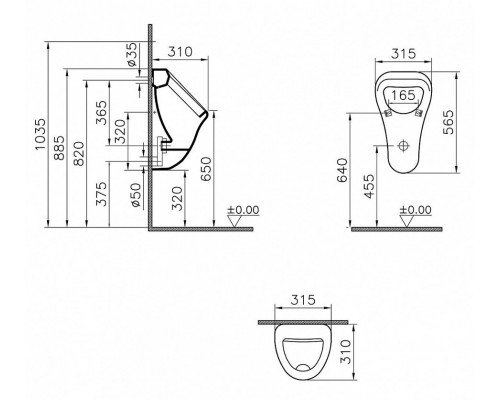 6201B003-0199 Arkitekt писсуар, подвод воды сзади VitrA 6201B003-0199