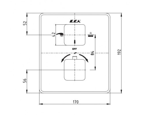 102167216EX-KDE термостатический смеситель для ванны,2 режима(внешняя часть) 102167216EX-KDE