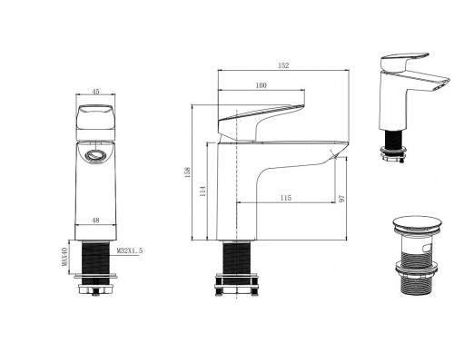 AQ1011CR ВЕГА смеситель для раковины 97 с донным клапаном AQ1011CR