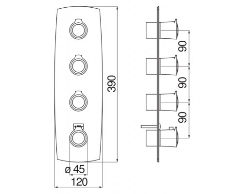 SI98103CR SOFI термостатический смеситель для ванны 3 выхода (внешняя часть) SI98103CR