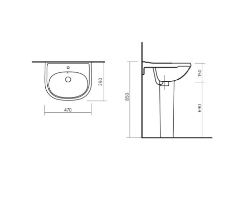 КОМФОРТ 50 Умывальник пьедестальный ВКС Белый S1 (WB.PD/Comfort/50-C/WHT.G/S1) WB.PD/Comfort/50-C/WHT.G/S1