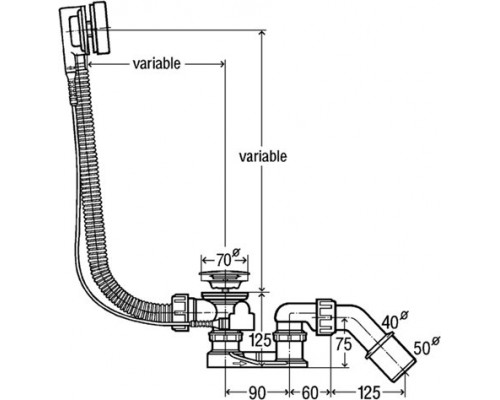 285357 Simplex слив-перелив полуавтомат для стандартных ванн, с сифоном, 40/50 x 540, пластик/хром 285357