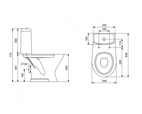 1P2103S0000BF Унитаз-компакт Грация белый, 2-х режимный, сидение полипропилен, гор вып 1.P210.3.S00.00B.F