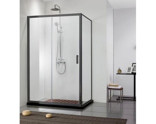 AQ ARI WA 10020BL Неподвижная душевая стенка 1000x2000, для комбинации с дверью, профиль черный, стекло прозрачное AQ ARI WA 10020BL