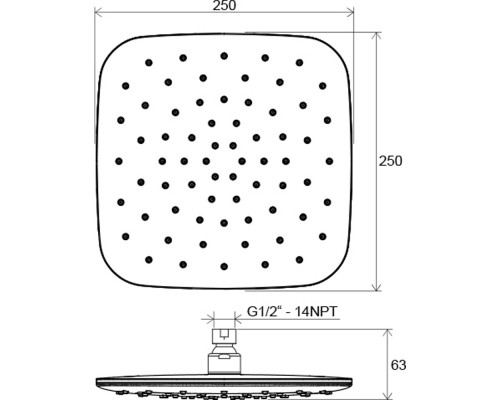 Верхний душ квадратный 250 мм 983.20 черный X07P570