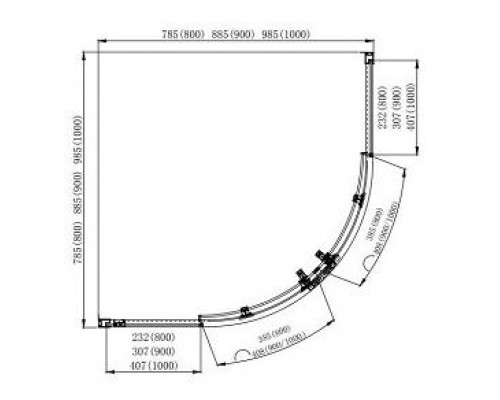 AQ ARI RO 08020BL Душевой уголок 1/4 круга, двери раздвижные 800x800x2000, профиль черный, стекло прозрачное AQ ARI RO 08020BL