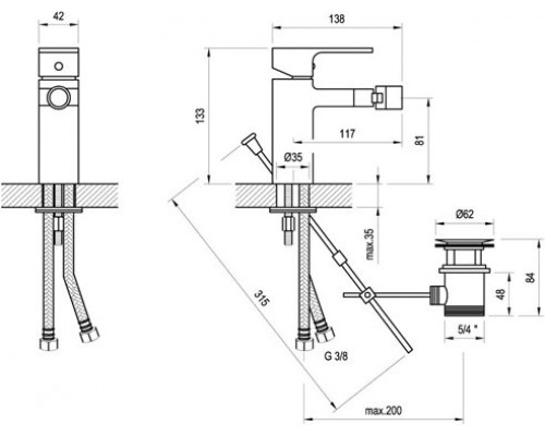 Смеситель для биде с донным клапаном CR 055.00 X070055