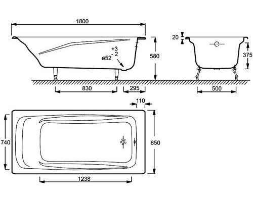REPOS E2904-S-00 E2904-S-00 Baнна 180 x 85 cм без отверстий для ручек БЕЗ АНТИСКОЛЬЗЯЩЕГО ПОКРЫТИЯ E2904-S-00
