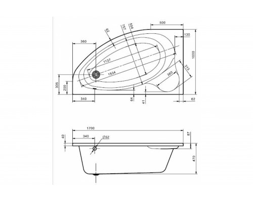 1.WH50.1.662 ЭДЕРА 170х100 ванна асимметричная акриловая левосторонняя белая 1.WH50.1.662