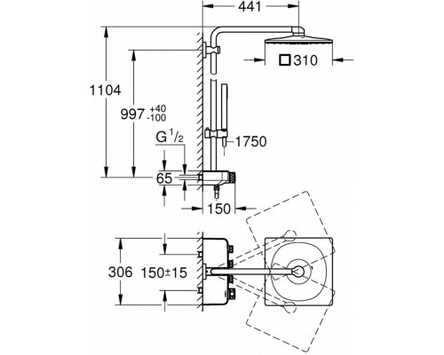 26508000 Euphoria SmartControl 310 DUO Cube Душевая система с термостатом, хром 26508000