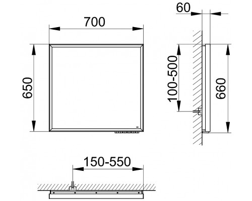 14597132000 ROYAL LUMOS Зеркало с подсветкой 700x650x60 mm, сенсорные клавиши на корпусе зеркала, 50 Watt, обрамление из алюминия, в черной элоксиров 14597132000