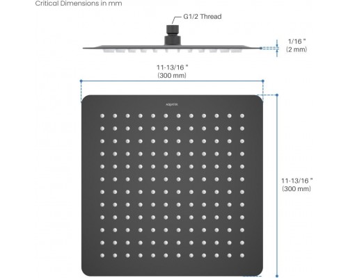 AQ2074MB квадратный верхний душ 3003002 мм, матовый черный AQ2074MB