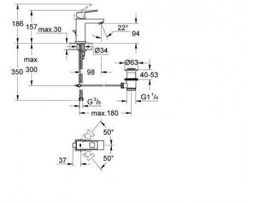 2312700E Eurocube Смеситель для раковины с донным клапаном и ограничением расхода воды, хром (замена 23127000) 2312700E