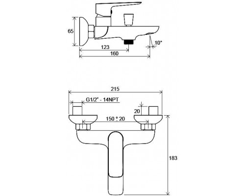 Смеситель для ванны CL 022.00/150 150 мм X070083