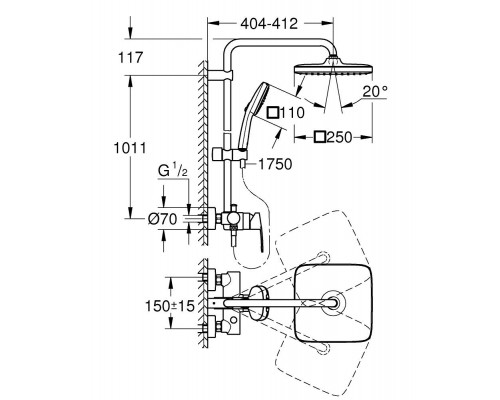 26692001 Tempesta System 250 Cube с однорычажным смесителем настенного монтажа, хром (замена арт. 26692000) 26692001